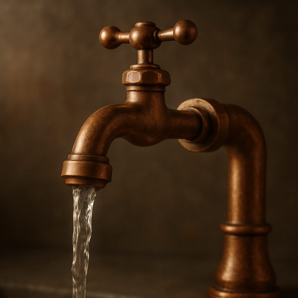 Flowing water from copper pipes